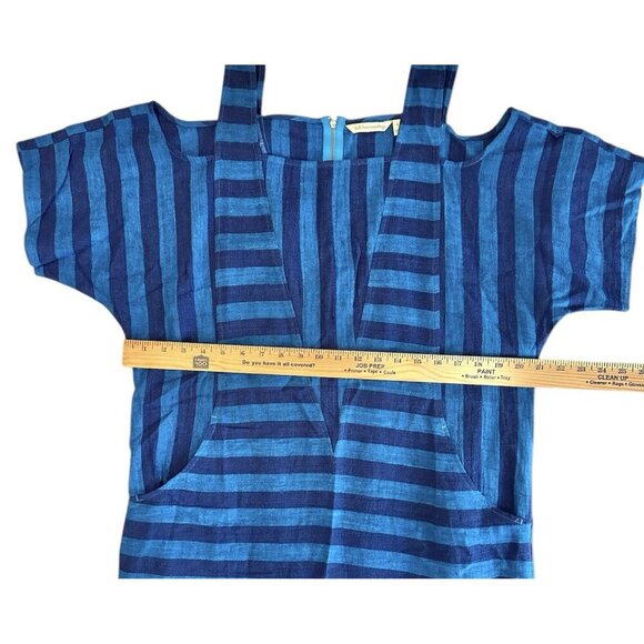 Soft Surroundings Linen Blend Tunic Blouse Small Cold Shoulder Blue Pockets - Picture 9 of 9